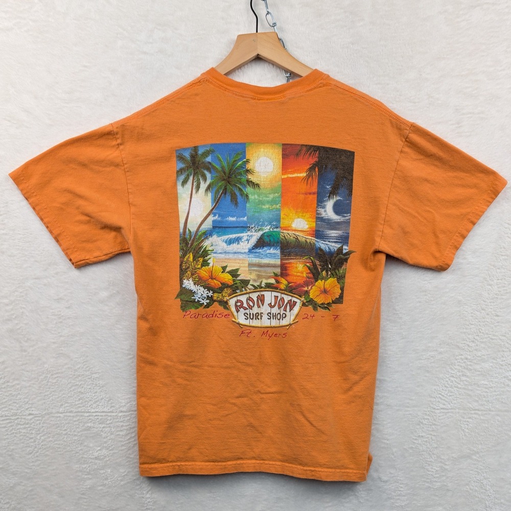 VTG Ron Jon Surf Shop T-Shirt Men's M Orange Paradise Ft Myers Streetwear Y2K